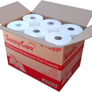 SUNNYCARE PREMIUM ROLL TOWEL, 1-PLY, 8" X 600 FT, WHITE, 12 ROLLS/CARTON