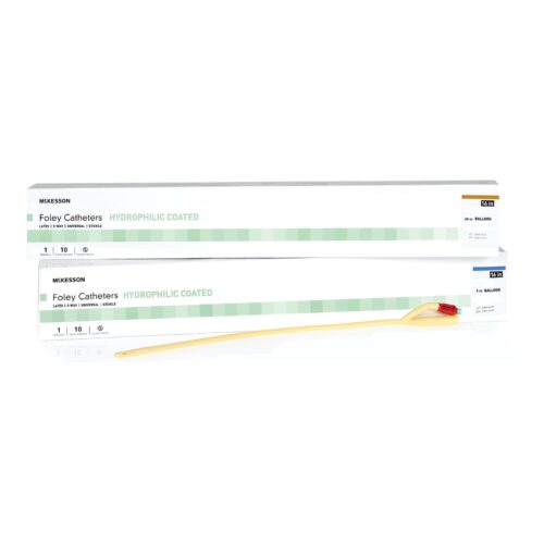 Foley Catheter McKesson 2-Way Coude Tip 5 cc Balloon 16 Fr. Hydrophilic Polymer Coated Latex