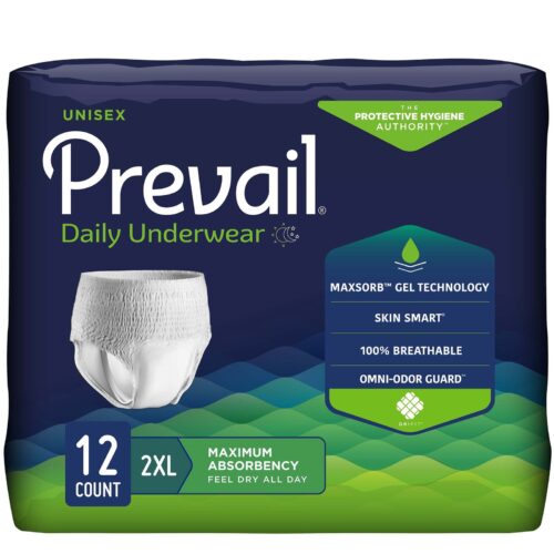 Unisex Adult Absorbent Underwear Prevail® Daily Underwear Extra Pull On with Tear Away Seams ( 2Extra-Large )