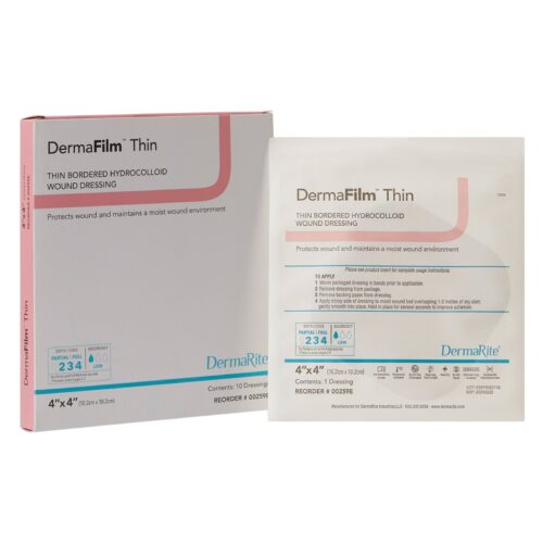 Thin Hydrocolloid Dressing DermaFilm® Film Backing 4 x 4 Inch Square Hydrocolloid