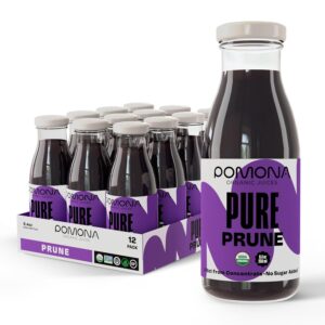 Pomona Organic Juices Pure Prune Juice, 8.4 Ounce Bottle (Pack of 12), Cold Pressed Organic Juice, N