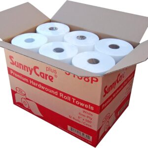 SUNNYCARE PREMIUM ROLL TOWEL, 1-PLY, 8" X 600 FT, WHITE, 12 ROLLS/CARTON