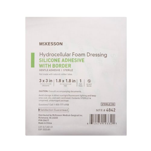 Foam Dressing McKesson 3 X 3 Inch With Border Film Backing Silicone Gel Adhesive Square Sterile - Image 4