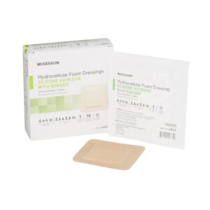 Foam Dressing McKesson With Border Film Backing Silicone Gel Adhesive Square Sterile