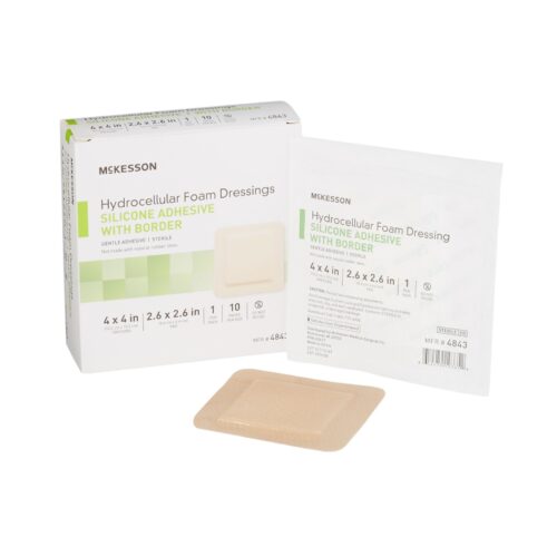 Foam Dressing McKesson With Border Film Backing Silicone Gel Adhesive Square Sterile