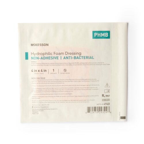 Antibacterial Foam Dressing McKesson 4 X 4 Inch Without Border Waterproof Film Backing Nonadhesive S - Image 3