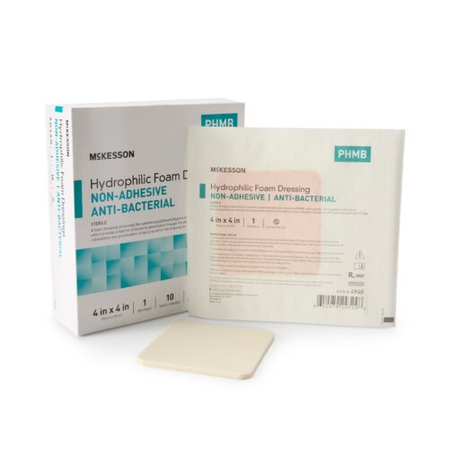 Antibacterial Foam Dressing McKesson 4 X 4 Inch Without Border Waterproof Film Backing Nonadhesive S