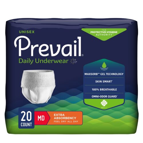 Unisex Adult Absorbent Underwear Prevail® Daily Underwear Extra Pull On with Tear Away Seams Medium