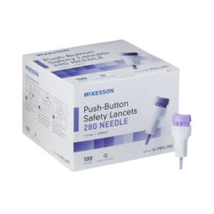 Safety Lancet McKesson 28 Gauge Retractable Push Button Activation Finger